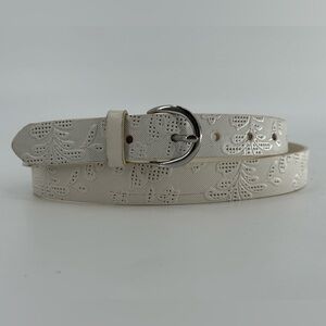 Lands’ End White Leather Embossed Floral Belt